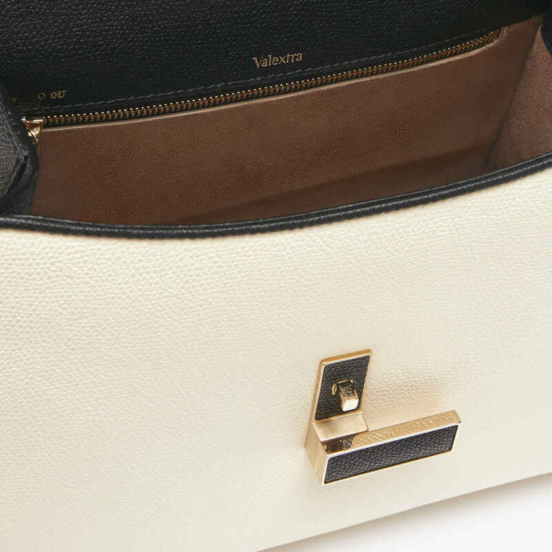 Medium Iside Chiaroscuro Top Handle Bag - Pergamena White/Black - Millepunte calf leather - Valextra - 5