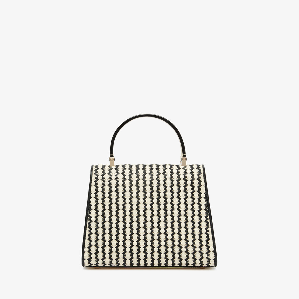 Iside Lace Top Handle Mini Bag - Pergamena White/Black - Vitello VS Intreccio - Valextra - 5