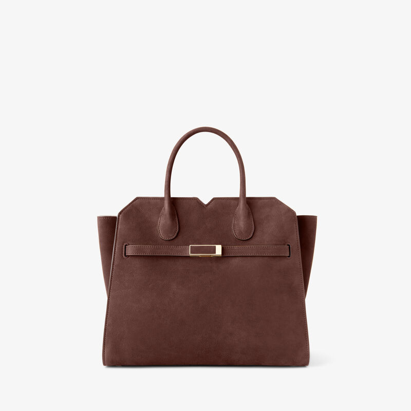Borsa a Due Manici Milano Senso Media - Marrone Cioccolato - Vitello Millepunte Nabuk - Valextra - 1