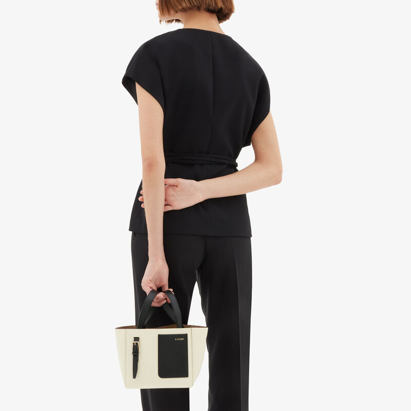 Soft Bucket Micro bag - Pergamena White/Black - Millepunte calf leather - Valextra - 2