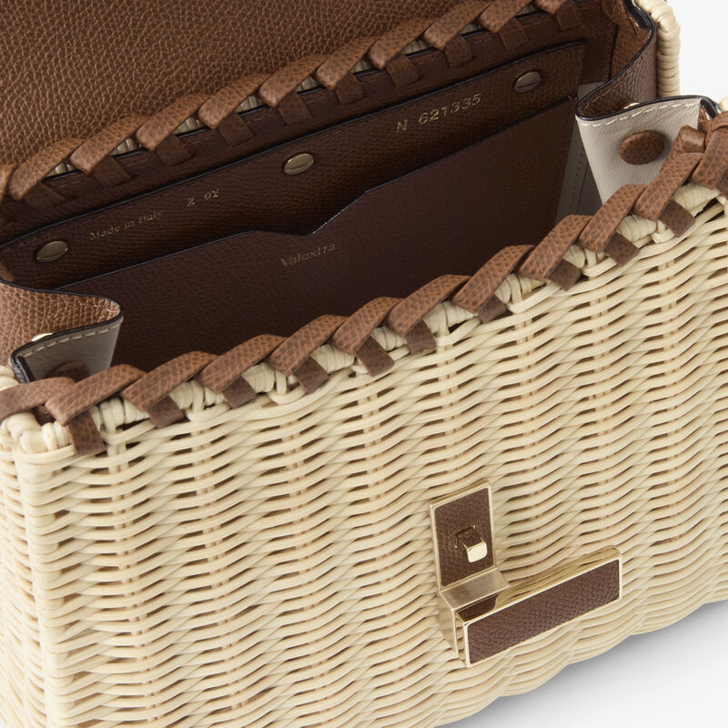 Iside Wicker Top Handle Mini Bag - Beige/Chocolate Brown - Natural wiker and Millepunte calf leather - Valextra - 2