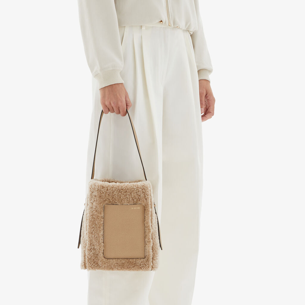 Soft Shearling Bucket Mini Bag - Cashmere Beige - Vitello VS-Montone - Valextra - 2