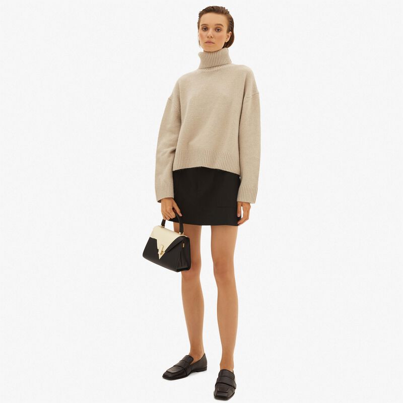 Iside V Intarsia Top Handle Mini Bag - Black/Pergamena White - Millepunte calf leather - Valextra - 2