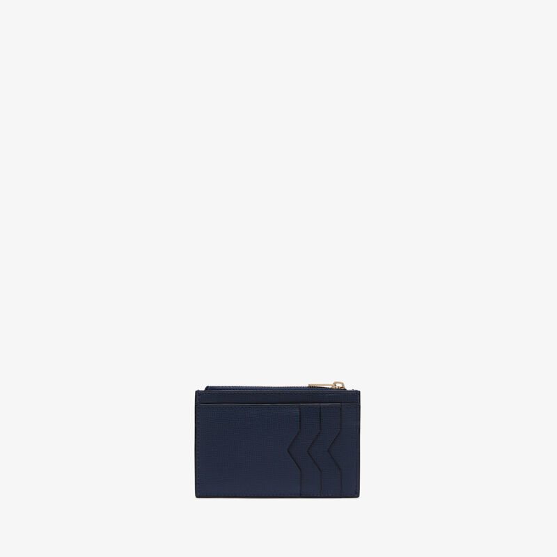 Card Holder 3CC with Zip - Dark Blue - Pavè calf leather - Valextra - 1