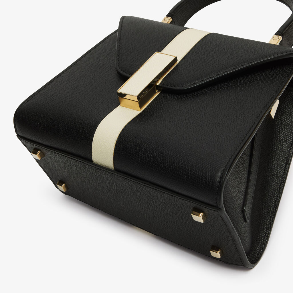 Iside Intarsia Line Top Handle Mini Bag - Black/Pergamena White - VS Vitello Line - Valextra - 5