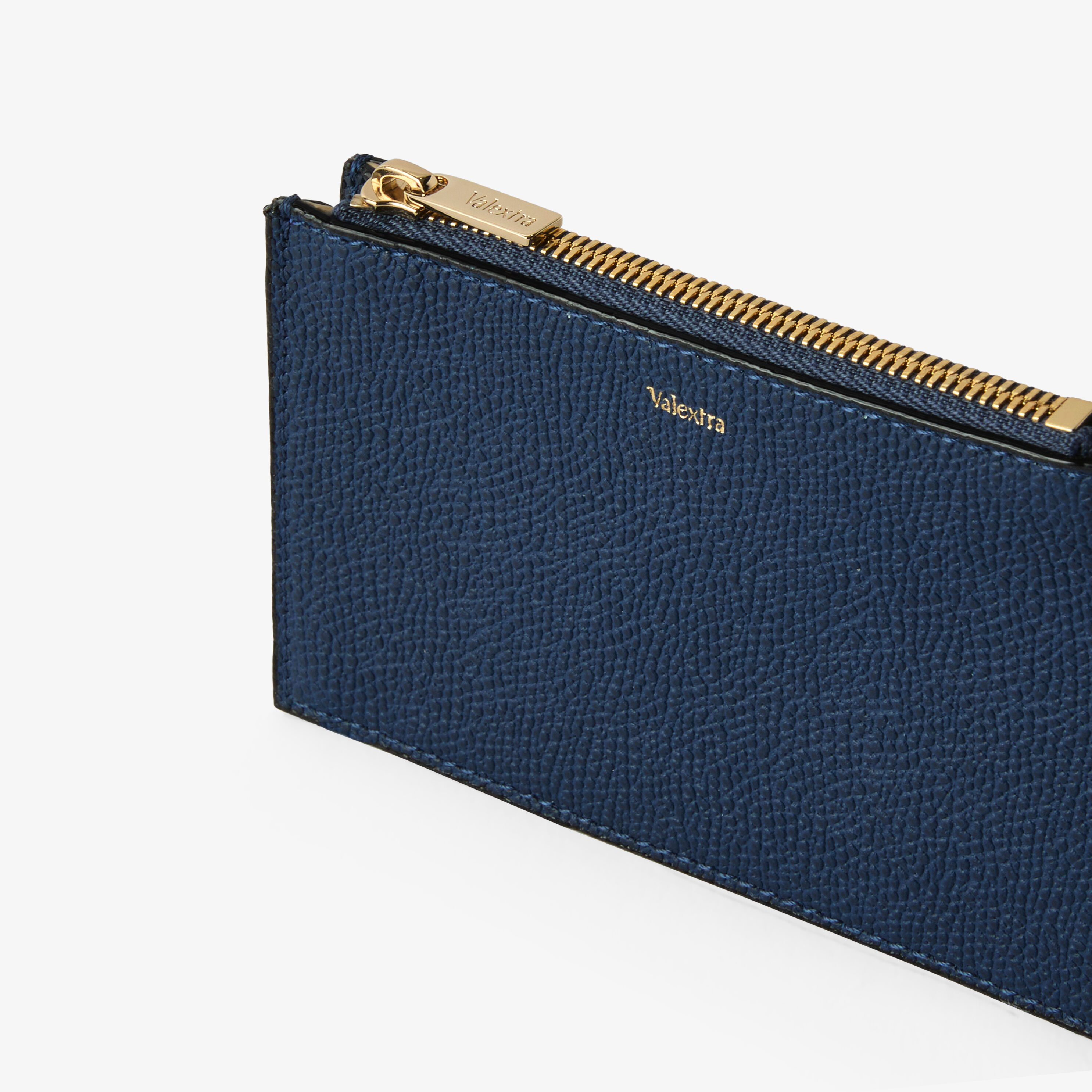 Sapphire Blue Leather Luxury Card Holder 3CC with Zip | Valextra