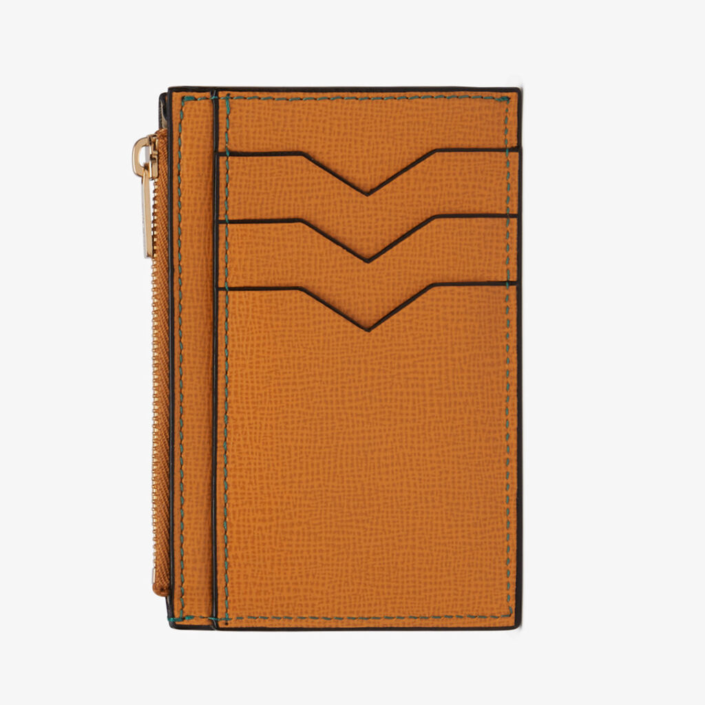 Card Holder 3CC with Zip - Havana Brown - Pavè calf leather - Valextra - 5