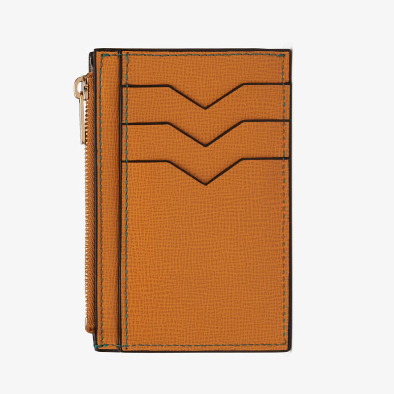 Card Holder 3CC with Zip - Havana Brown - Pavè calf leather - Valextra - 5