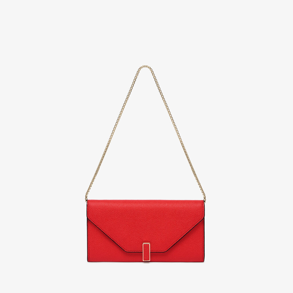 Iside continental purse with chain - Crimson Red - Vitello VS - Valextra - 1