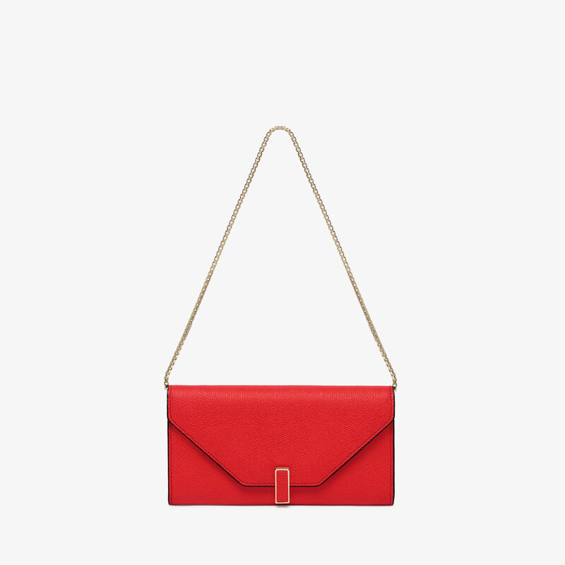 Iside continental purse with chain - Crimson Red - Millepunte calf leather - Valextra - 1