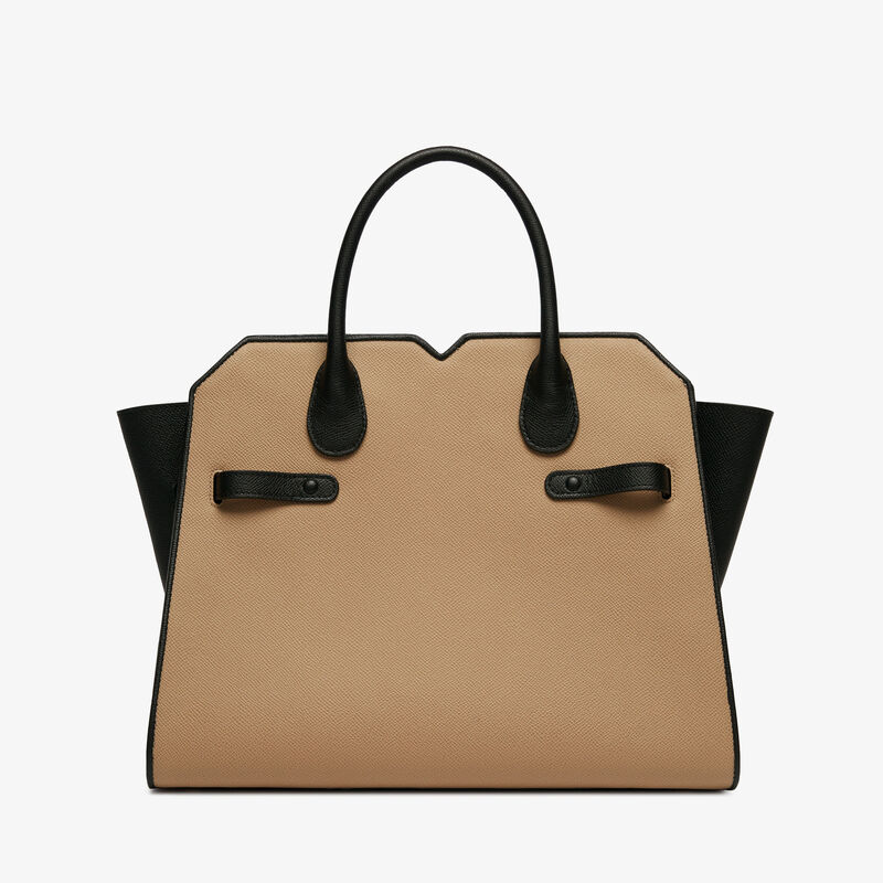 Milano Chiaroscuro Two Handles Medium Bag - Cashmere Beige/Black - Millepunte Soft calf leather - Valextra - 6