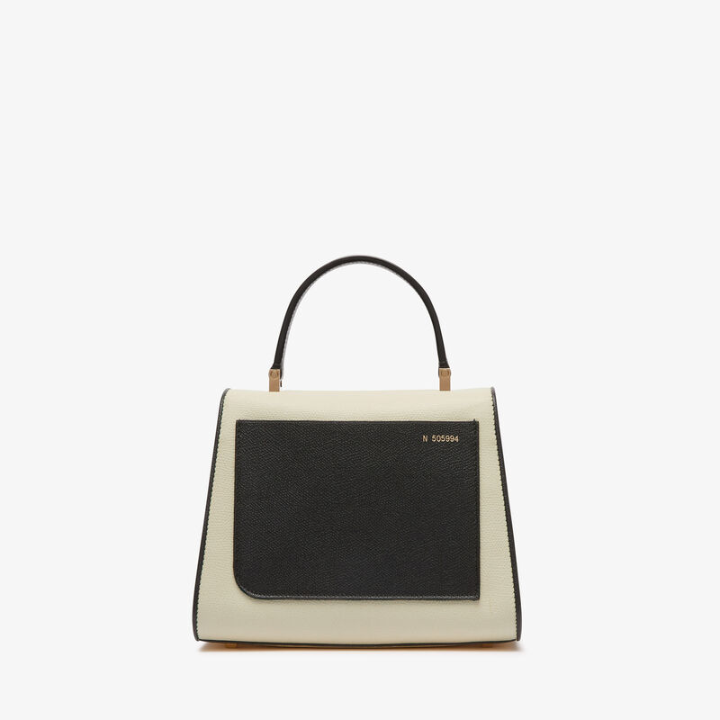 Iside chiaroscuro top handle mini bag - Pergamena White/Black - Millepunte calf leather - Valextra - 6