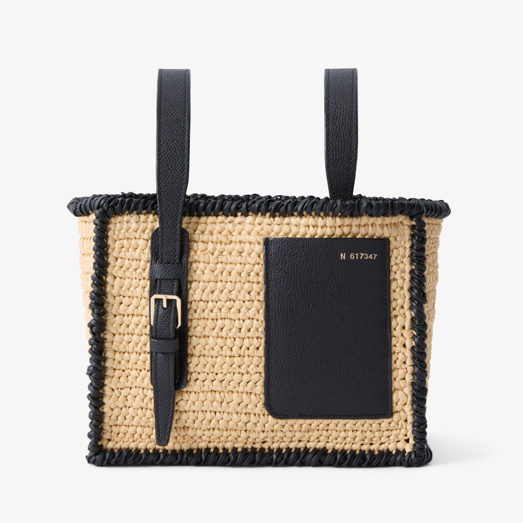 Soft Raffia Bucket Micro Bag - Beige/Black - Rafia/Vitello VS - Valextra - 1