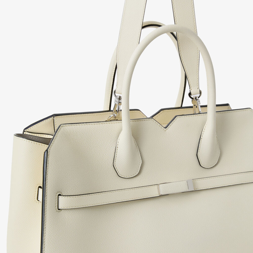 Milano Two Handles Large Bag - Pergamena White - Vitello Millepunte Soft - Valextra - 3