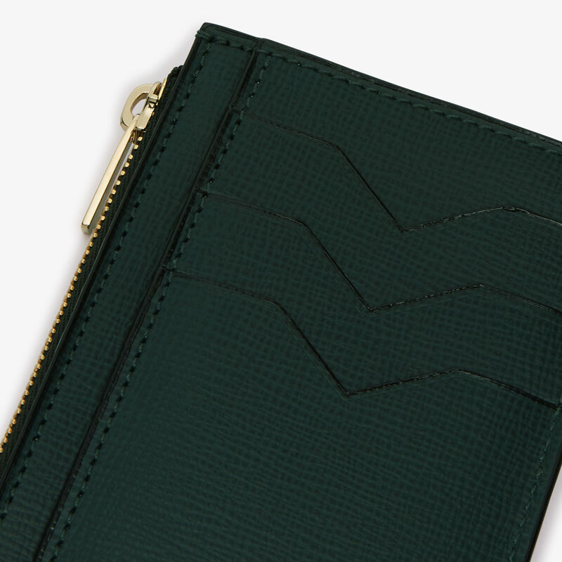 Card Holder 3CC with Zip - Valextra Green - Pavè calf leather - Valextra - 3