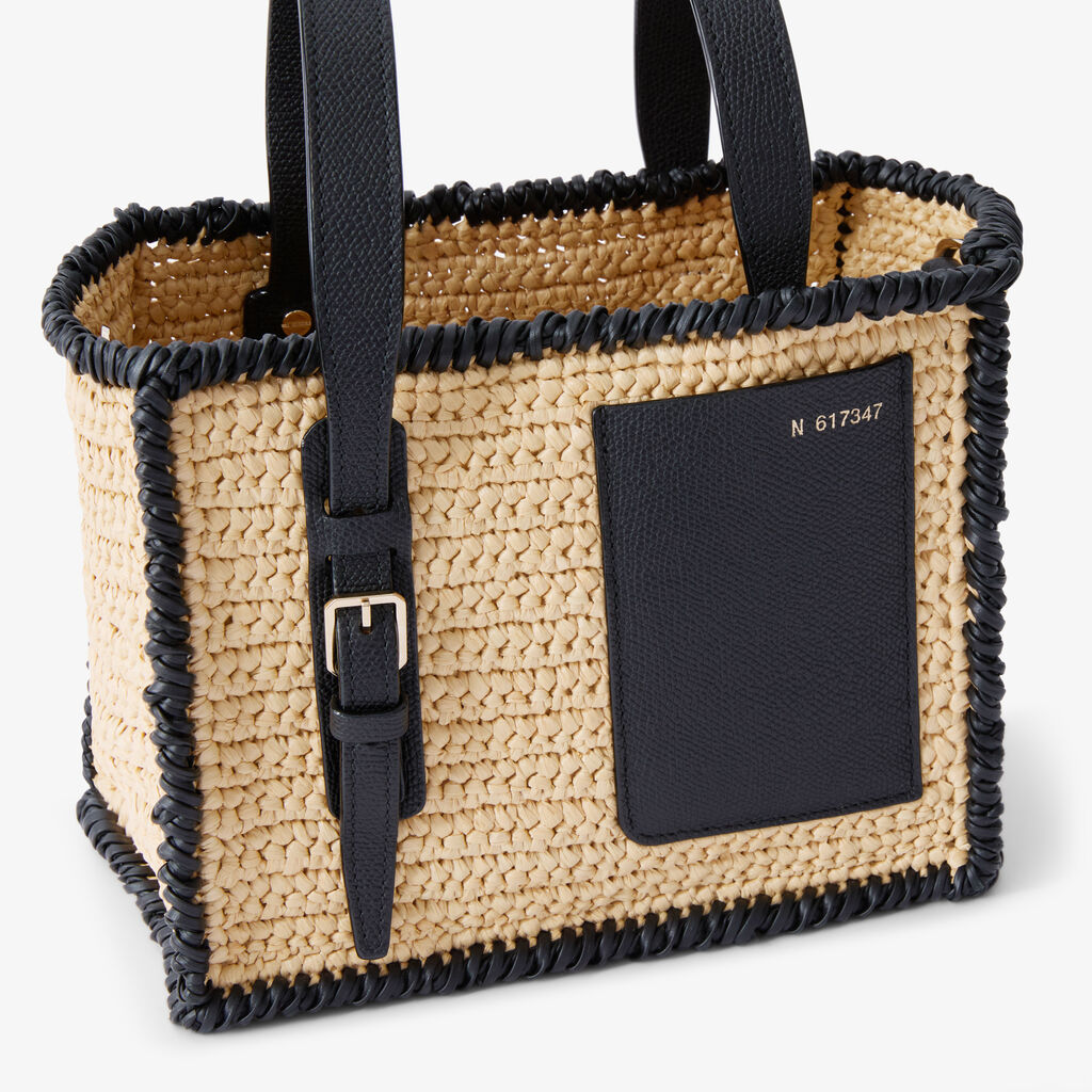 Soft Raffia Bucket Micro Bag - Beige/Black - Rafia/Vitello VS - Valextra - 4