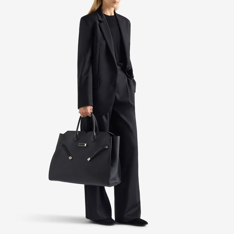Milano Two Handles Large Bag - Black - Millepunte Soft calf leather - Valextra - 2