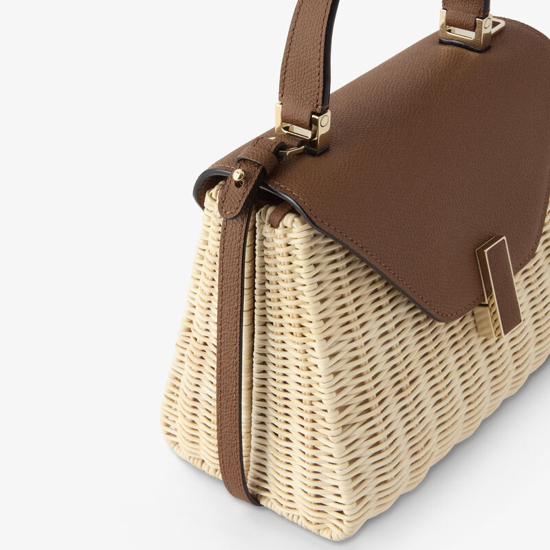 Iside Wicker Top Handle Mini Bag - Beige/Chocolate Brown - Natural wiker and Millepunte calf leather - Valextra - 3