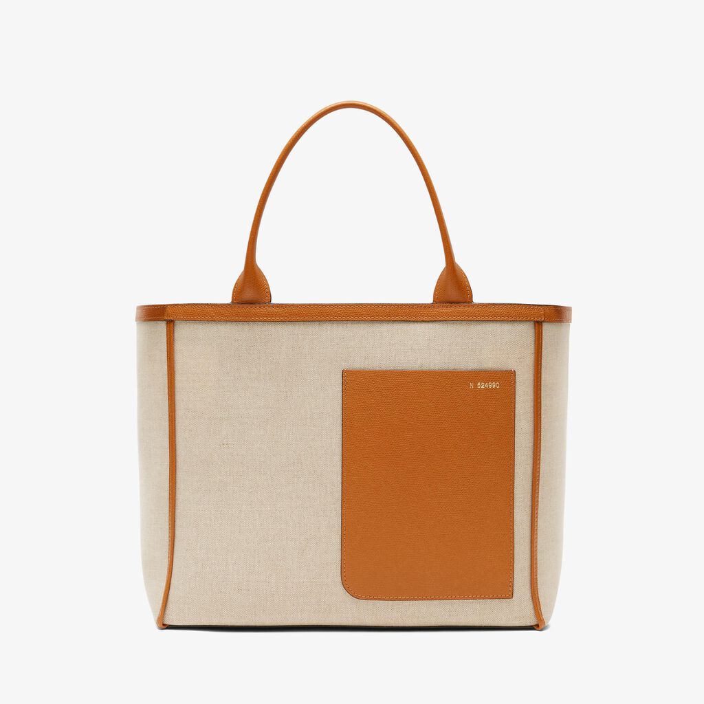 Shopping Medium Bag Canvas - Sand Brown/Havana Brown - Tessuto Canvas/VS - Valextra - 1