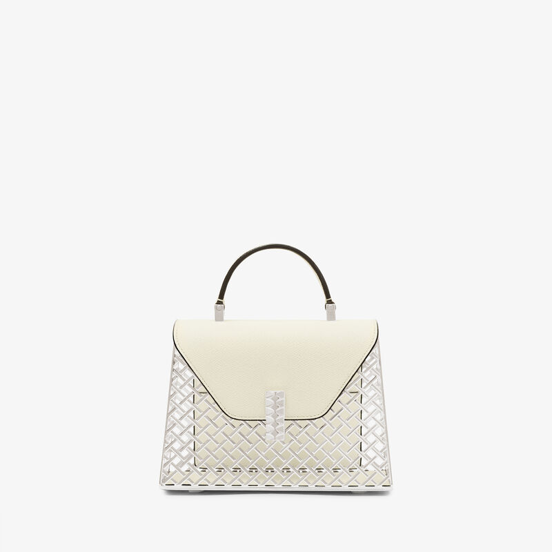 Iside Silver Mesh Top Handle Micro Bag - Pergamena White - Rete Metallica/Vitello VS - Valextra - 1
