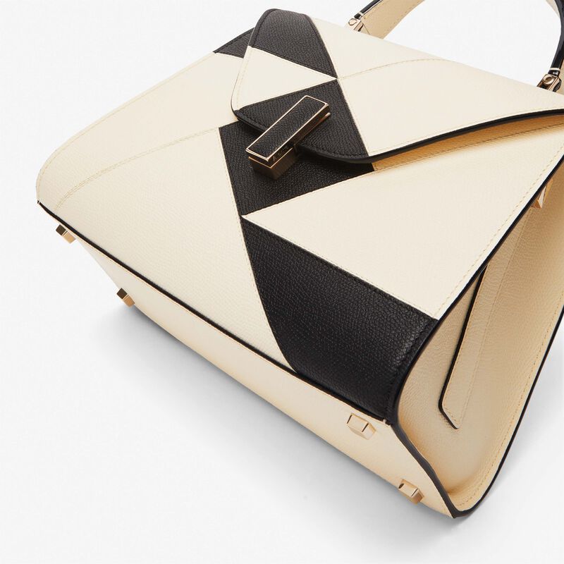 Iside Carousel Top handle Medium bag - Pergamena White/Black - Millepunte calf leather - Valextra - 4
