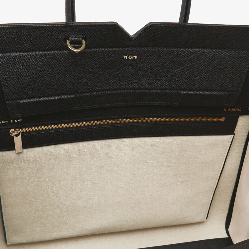 Milano Canvas Two Handles Large Bag - Sand Brown/Black - Natural Canvas and calf leather - Valextra - 2