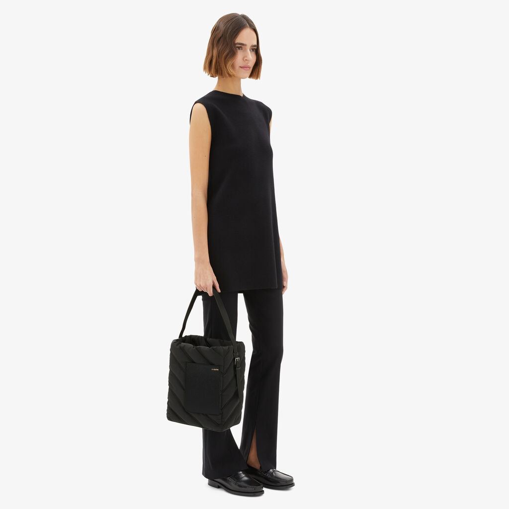 Soft Puffer Bucket Mini Bag - Black - Tessuto Nylon Imbottito/Vitello VS - Valextra - 2