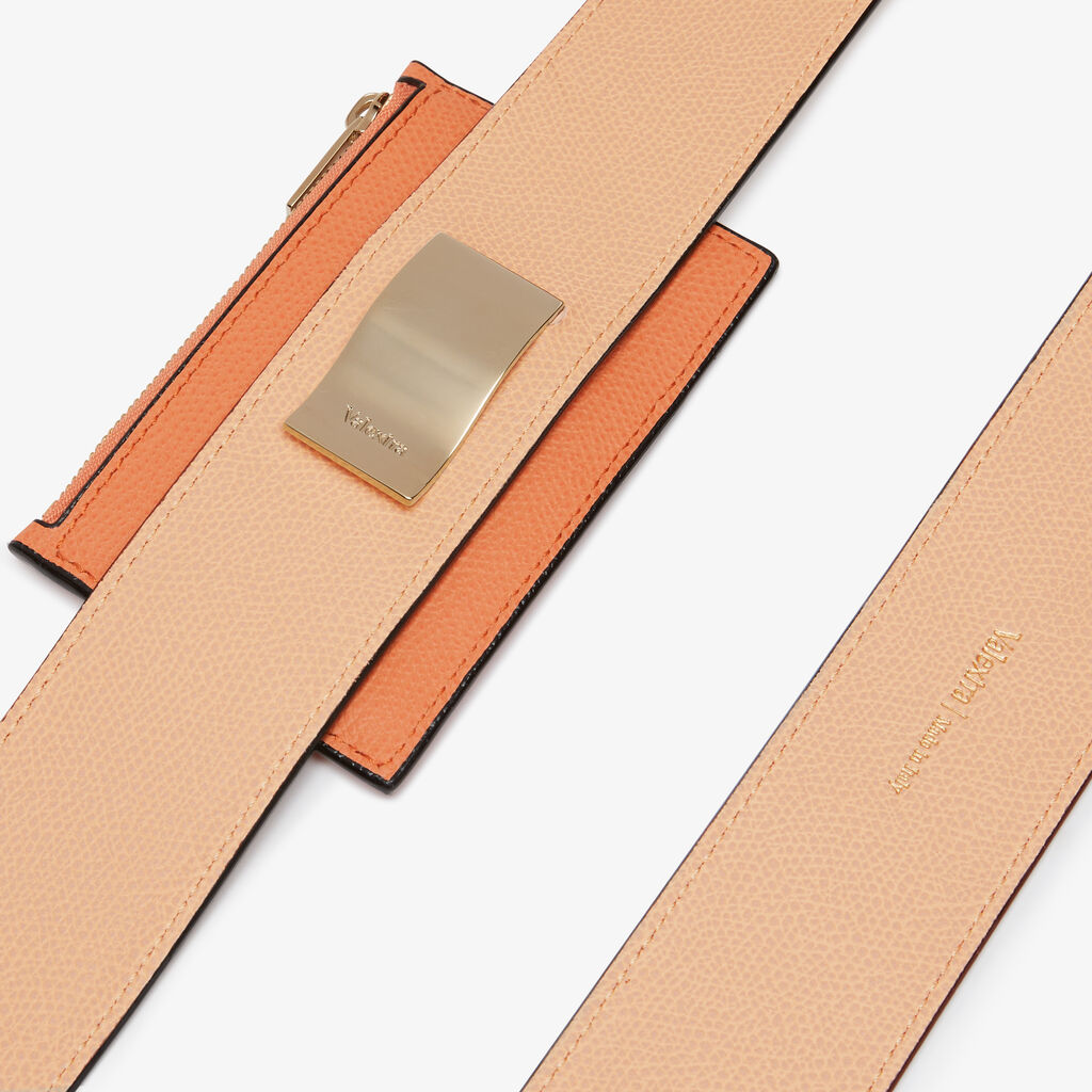 Shoulder Strap with Card Holder - Powder Pink/Peach Orange - Vitello VS - Valextra - 2
