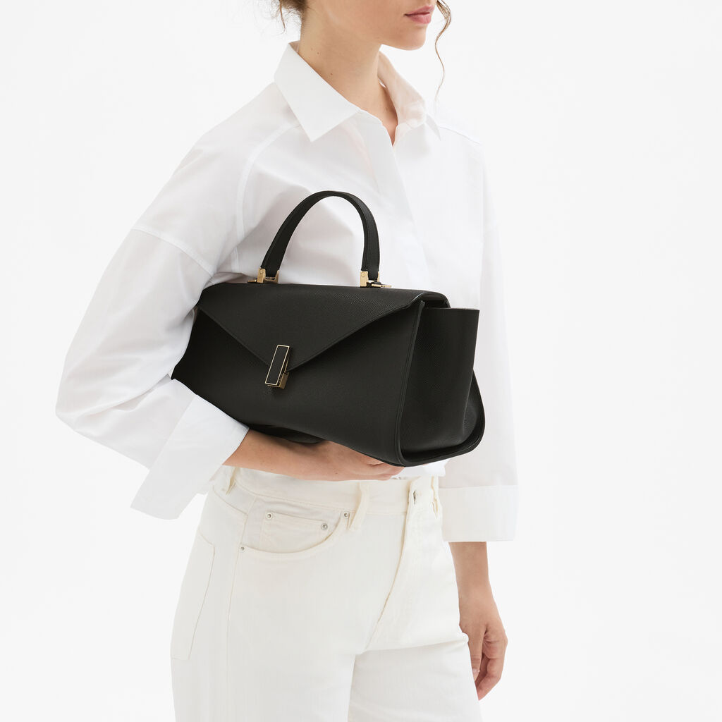 Iside Editor Top Handle Medium Bag - Black - Millepunte Soft calf leather - Valextra - 2