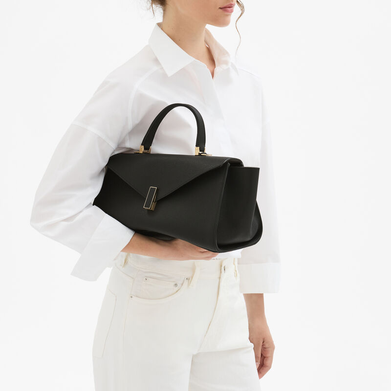 Iside Editor Top Handle Medium Bag - Black - Millepunte Soft calf leather - Valextra - 2