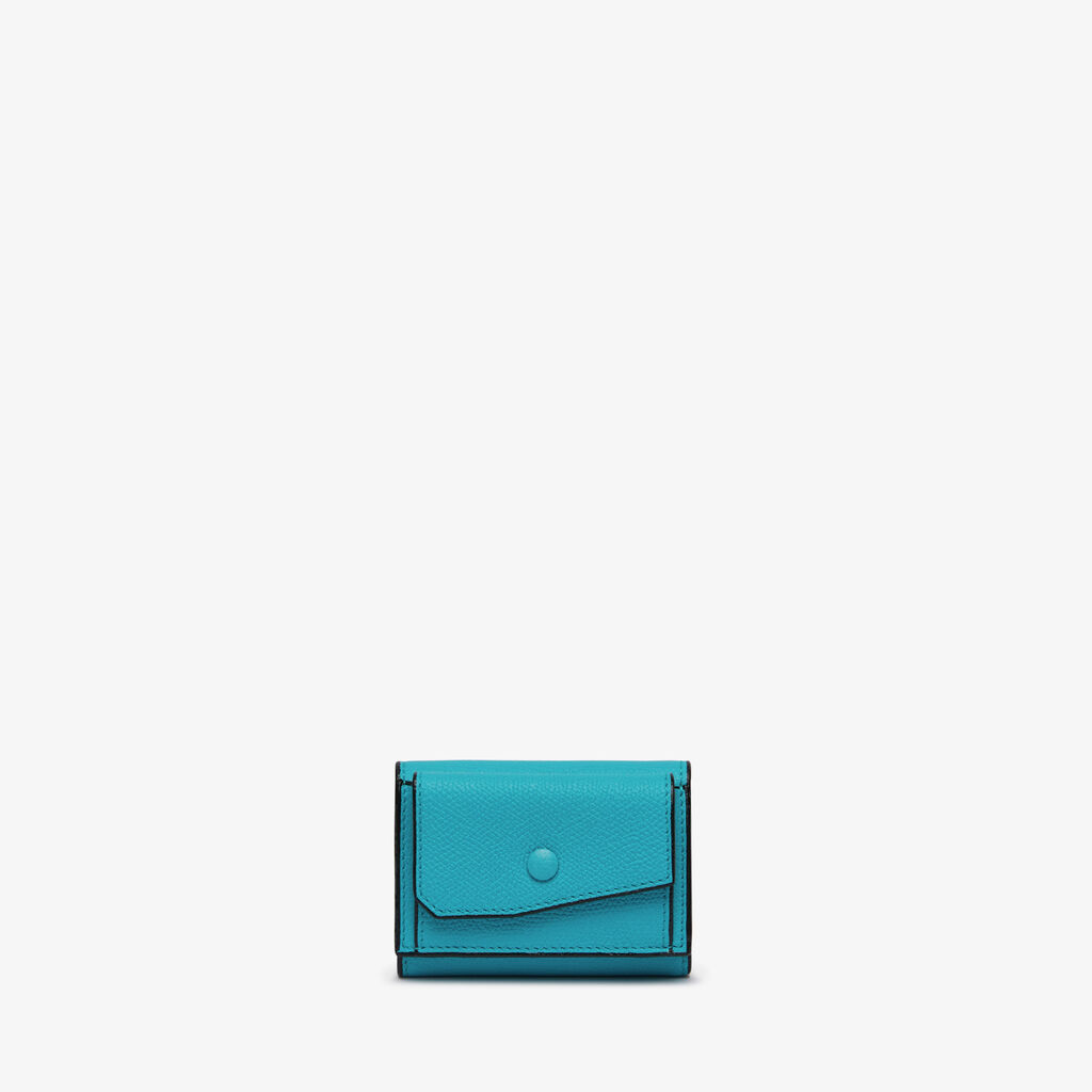 Small Wallet With Coin Holder - Aquamarine Blue - Vitello VS - Valextra - 1