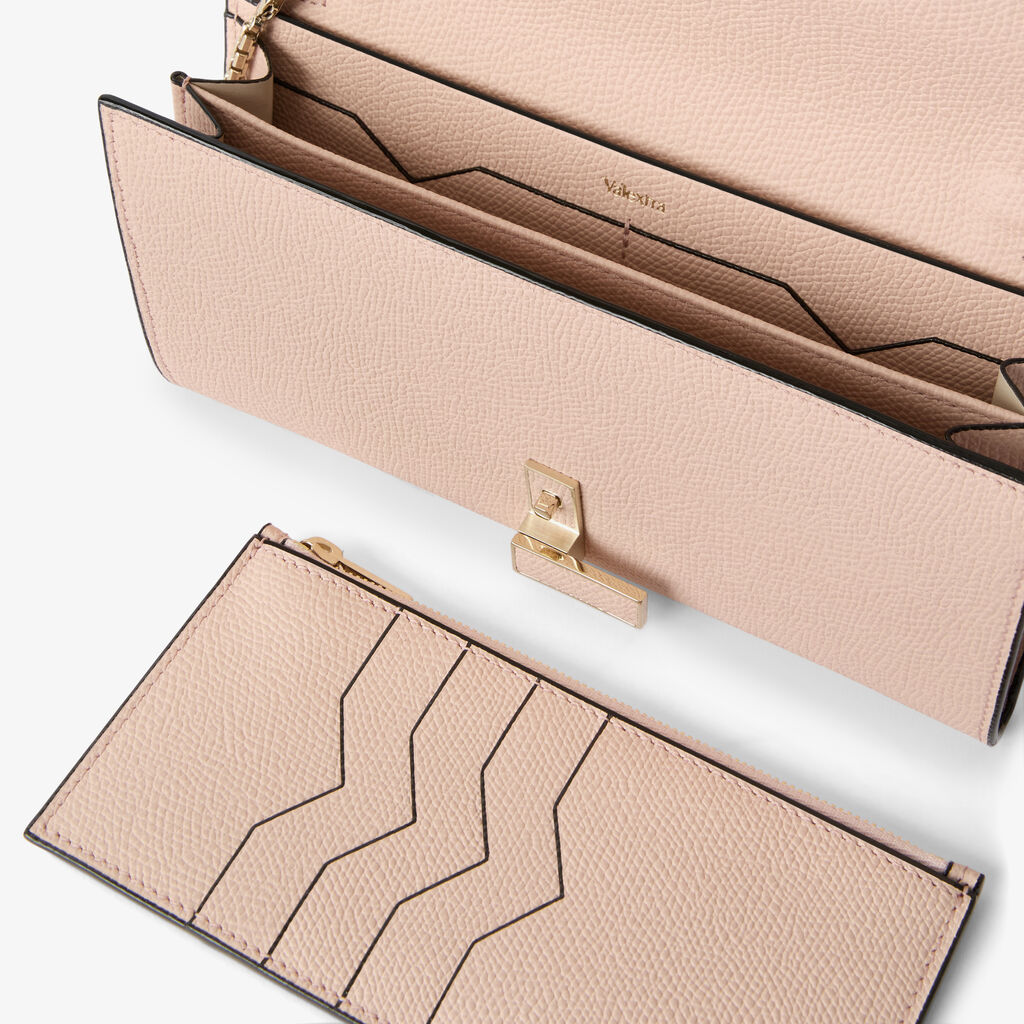 Iside continental purse with chain - Bonne Mine Pink - Vitello VS - Valextra - 3