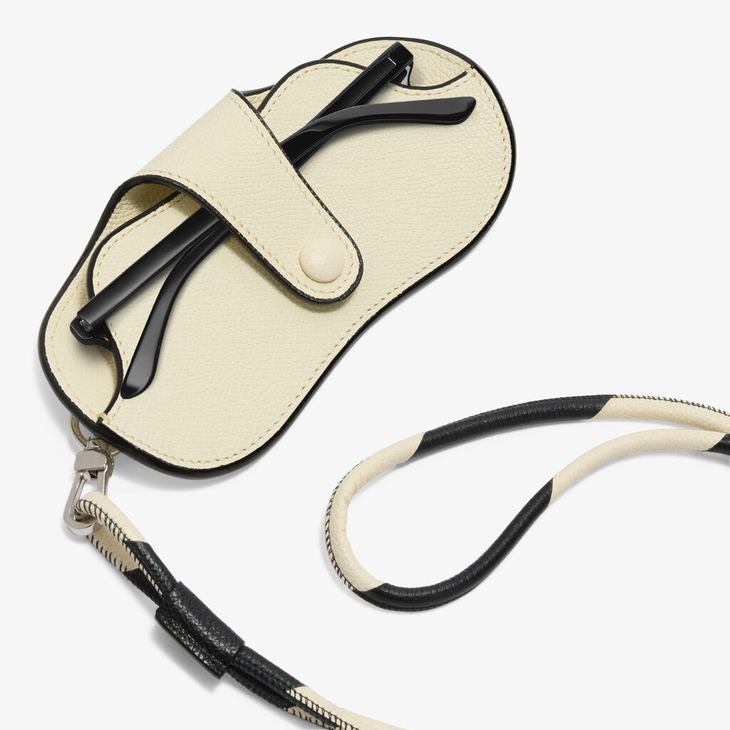 Glasses Case with Bicolor Lanyard - Pergamena White/Black - Millepunte calf leather - Valextra - 4