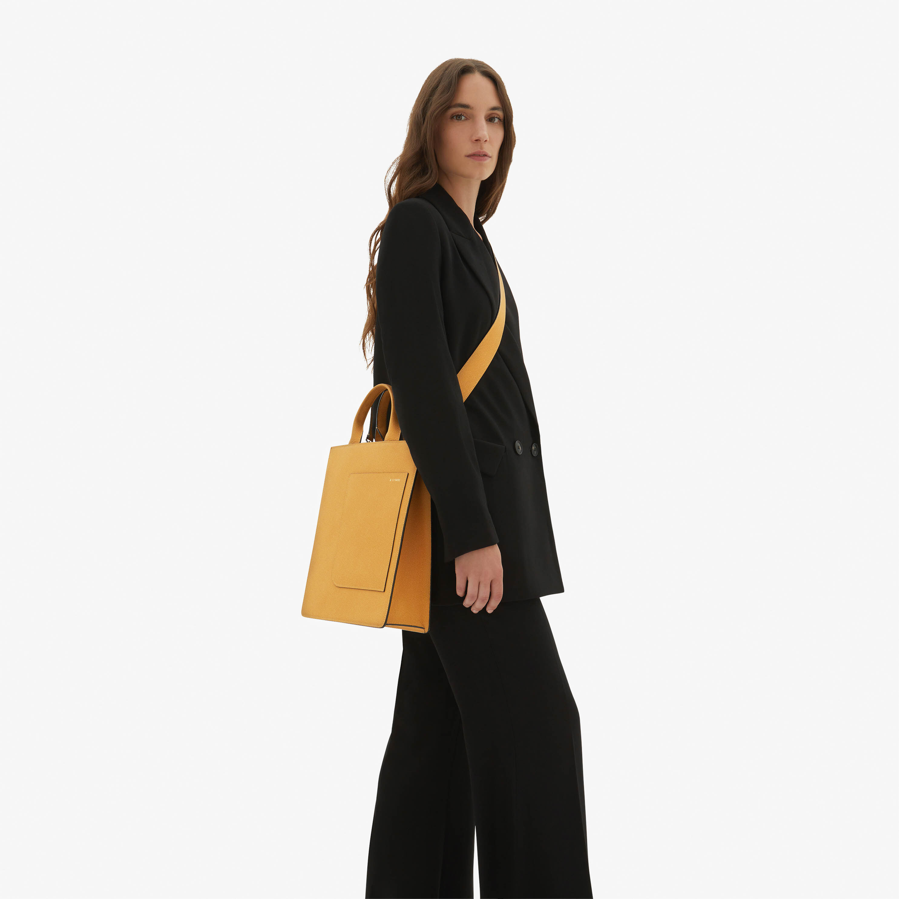 Orange yellow Leather Mini tote bag with strap Valextra Boxy