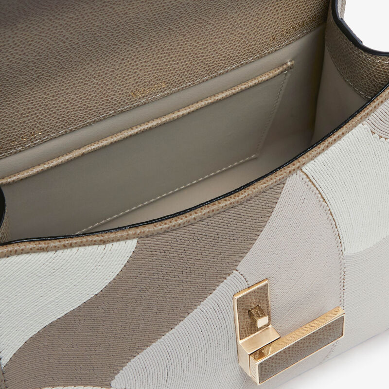 Iside Patchwork Top Handle Mini Bag - Oyster Brown/Beige Color Mix - Millepunte calf leather - Valextra - 3