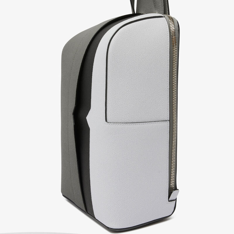 V-line Intarsia One Shoulder Backpack - Cement Grey/Black/Stone Gery - Millepunte calf leather - Valextra - 3