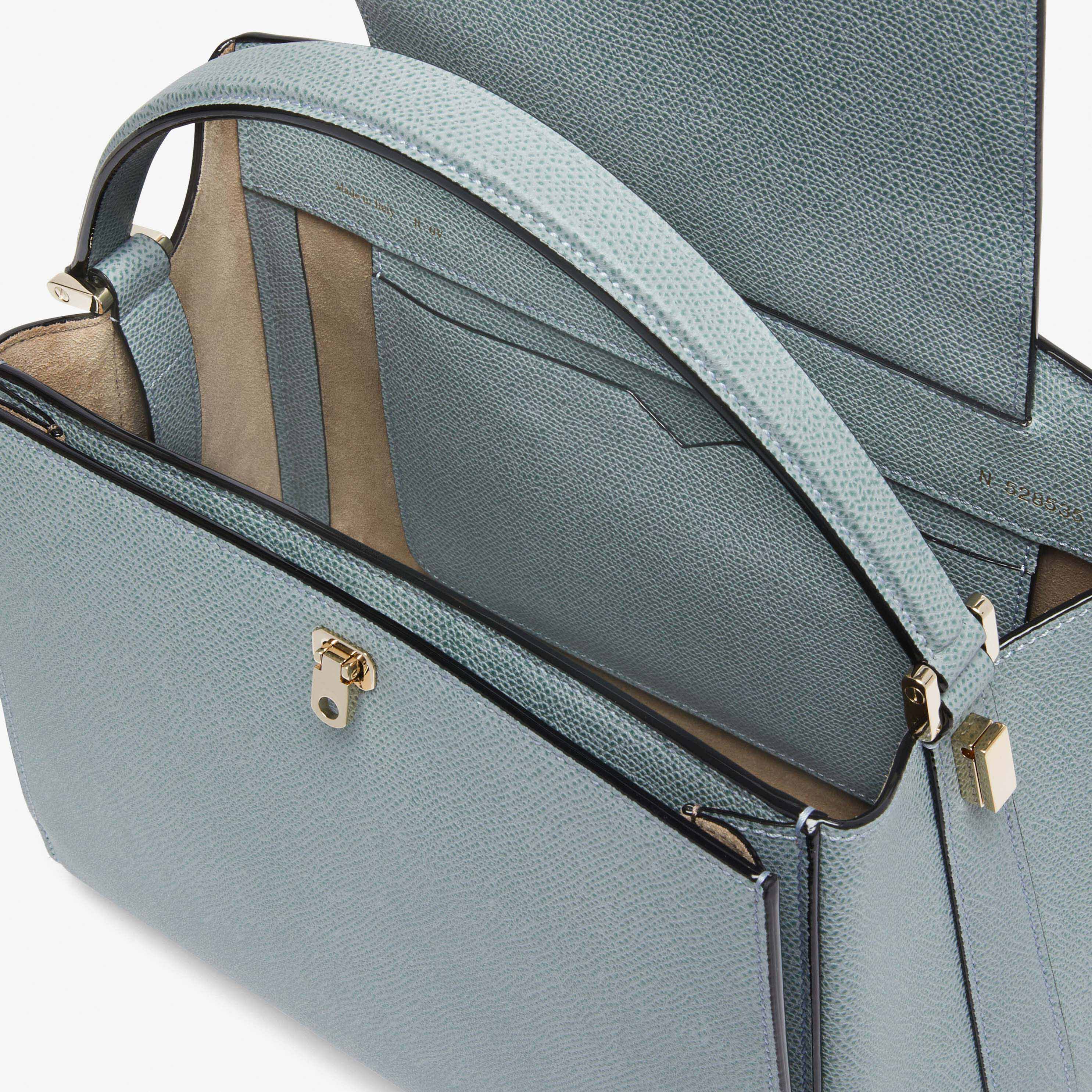 Valextra Brera Blue Leather Medium top handle bag