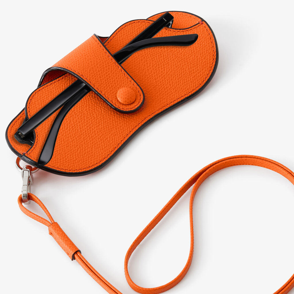 Glasses Case with Lanyard - Lobster Red - Vitello VS - Valextra - 2