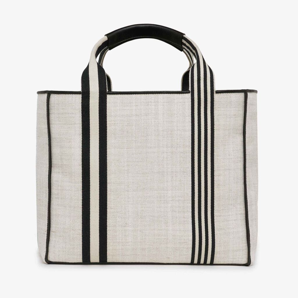 Borsa Tote Media Linear In Tessuto - Marrone Sabbia/Nero - Tessuto Linear/VS - Valextra - 3