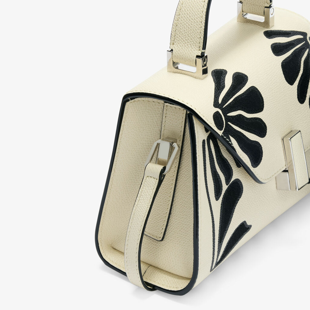 Iside Flowers Crossbody Micro Bag - Pergamena White/Black - Vitello VS-Stampa+Ricamo Daisy - Valextra - 4