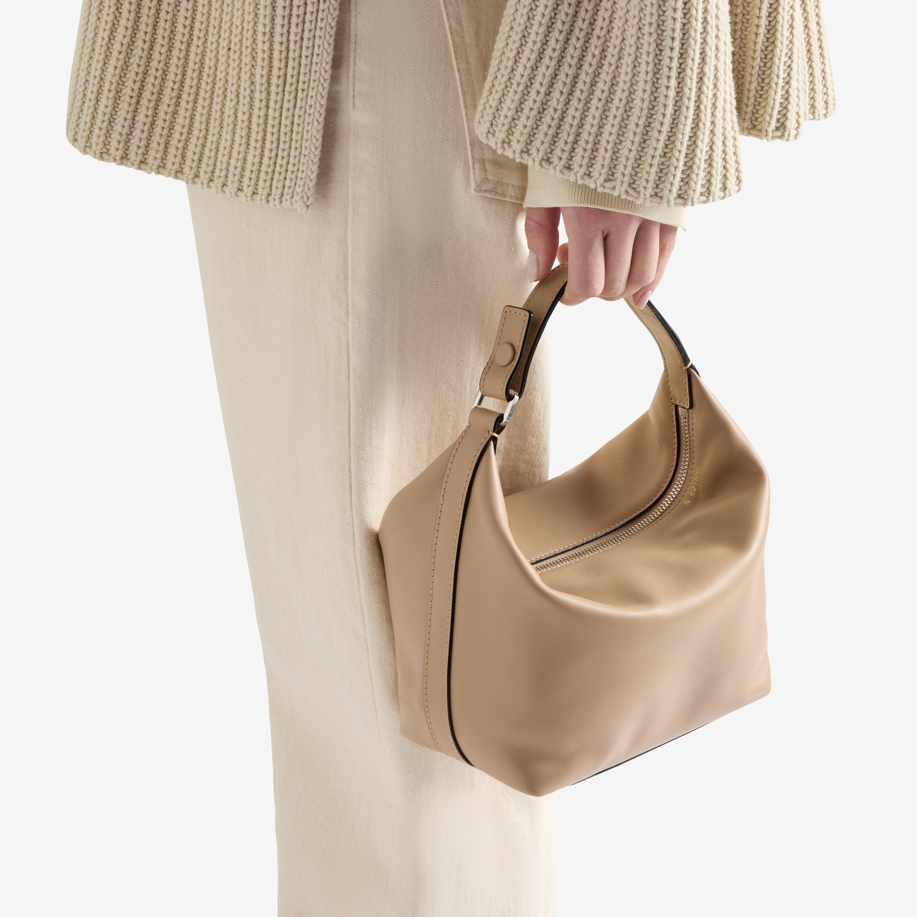 Beige Grained Leather Luxury Top Handle Mini Bag | Valextra