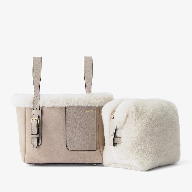 Soft Suede Shearling Bucket Micro Bag - Nude Pink - Montone Scamosciato/Vitello Millepunte Soft - Valextra - 3