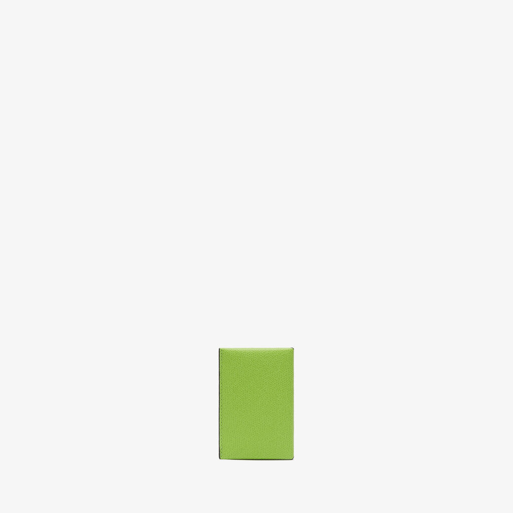 Card Case with Button - Apple Green/Black - Vitello VS - Valextra - 3