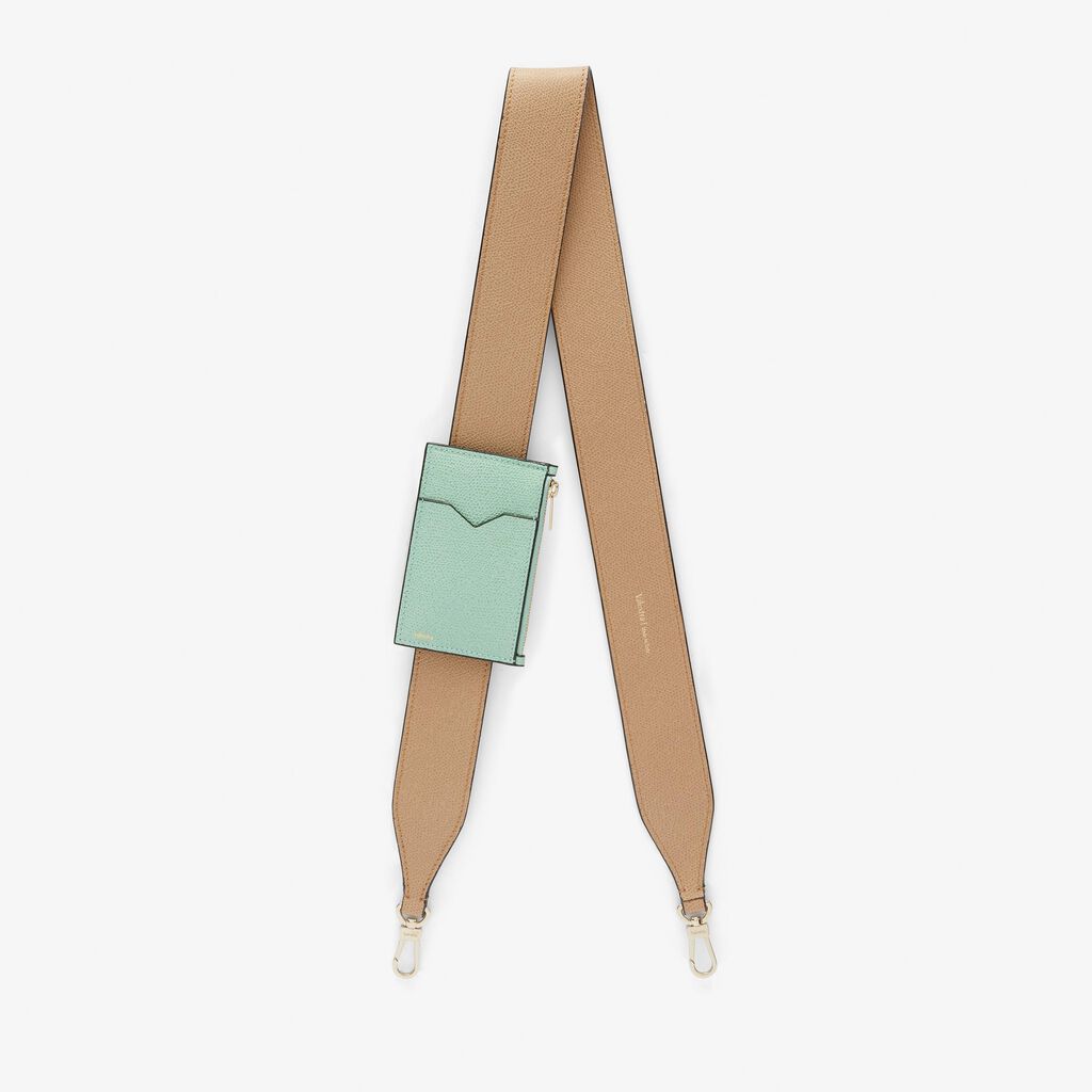 Shoulder Strap with Zip Pocket - Cashmere Beige/Aqua Green - Vitello VS - Valextra - 1