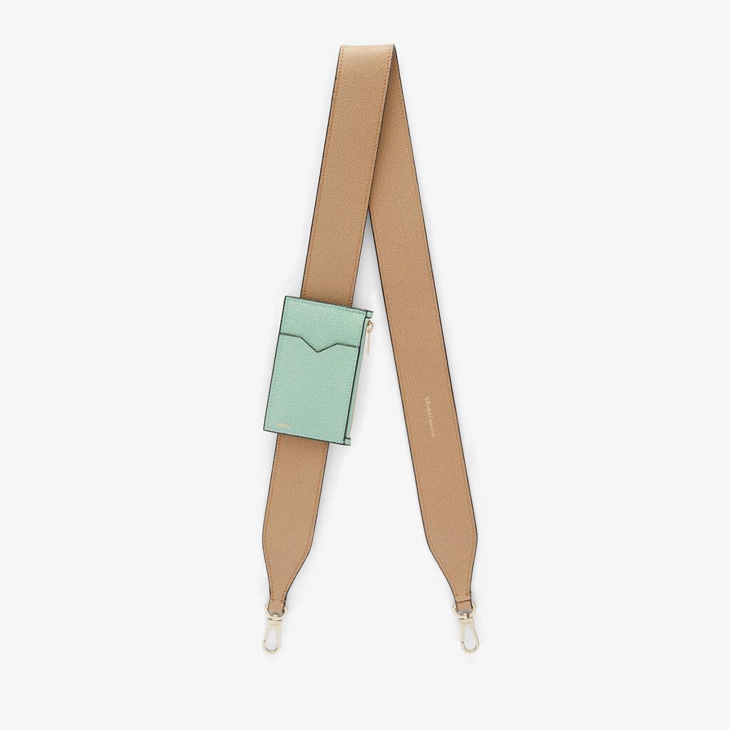 Shoulder Strap with Zip Pocket - Cachemire Beige/Aqua Green - Vitello VS - Valextra - 1