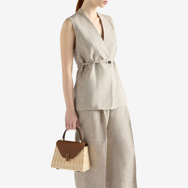 Iside Wicker Top Handle Mini Bag - Beige/Chocolate Brown - Natural wiker and Millepunte calf leather - Valextra - 2