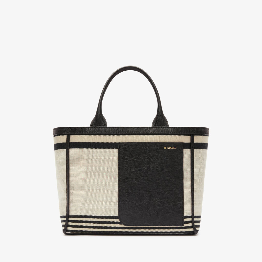 Borsa Tote Mini Linear In Tessuto - Marrone Sabbia/Nero - Tessuto Linear/VS - Valextra - 1