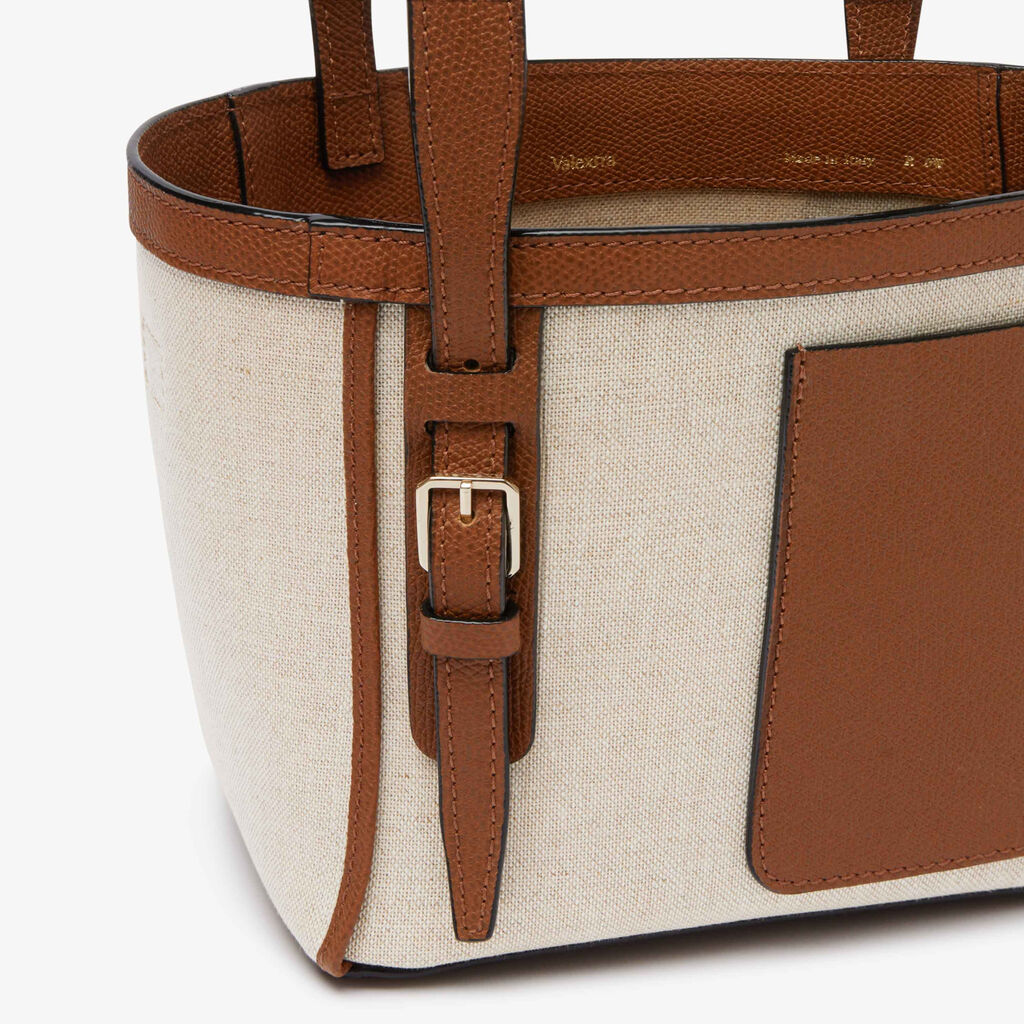 Soft Canvas Bucket Micro Bag - Sand/Chocolate Brown/Camel Brown/Cashmere Beige - Tessuto Canvas/VS - Valextra - 4