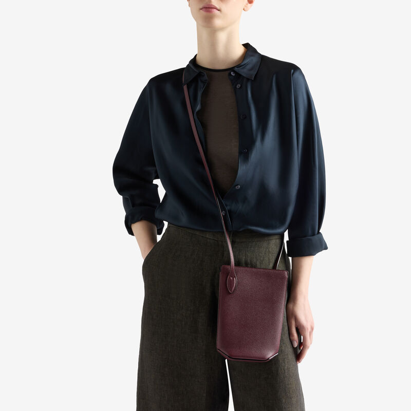 Vivi Crossbody Phone Bag - Claret Red - Millepunte Soft calf leather - Valextra - 2