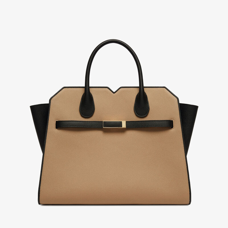 Milano Chiaroscuro Two Handles Medium Bag - Cashmere Beige/Black - Millepunte Soft calf leather - Valextra - 1